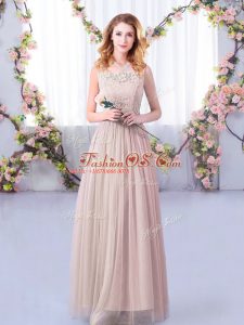 Unique Sleeveless Side Zipper Floor Length Lace and Belt Quinceanera Court of Honor Dress