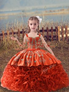Sleeveless Sweep Train Lace Up Embroidery Child Pageant Dress