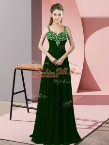 Modern Dark Green Straps Zipper Beading Prom Party Dress Sleeveless