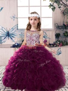 Perfect Sleeveless Lace Up Floor Length Beading and Ruffles Kids Pageant Dress