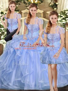 Strapless Sleeveless Organza Sweet 16 Dresses Beading and Ruffles Lace Up