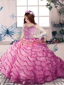 Sleeveless Court Train Lace Up Beading and Ruffled Layers Little Girls Pageant Dress Wholesale