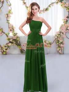 Stylish Dark Green One Shoulder Zipper Ruching Quinceanera Court of Honor Dress Sleeveless