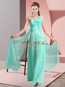 Unique Hand Made Flower Quinceanera Court Dresses Apple Green Lace Up Sleeveless Floor Length