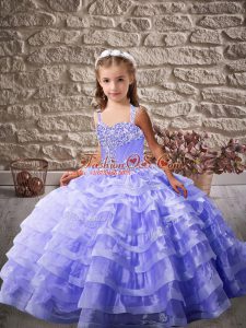 Perfect Lavender Sleeveless Ruffled Layers Floor Length Custom Made Pageant Dress