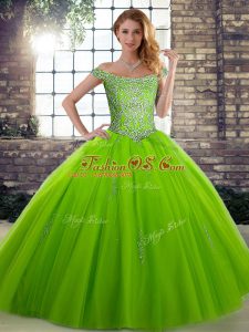 Ball Gowns Quinceanera Gowns Off The Shoulder Tulle Sleeveless Floor Length Lace Up