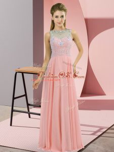 Glittering Pink Empire Chiffon High-neck Sleeveless Beading Floor Length Zipper Mother Of The Bride Dress