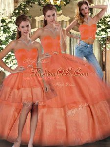 Pretty Orange Sweetheart Lace Up Ruffled Layers Ball Gown Prom Dress Sleeveless