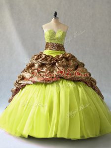 Pretty Yellow Green V-neck Neckline Beading Sweet 16 Dresses Sleeveless Lace Up