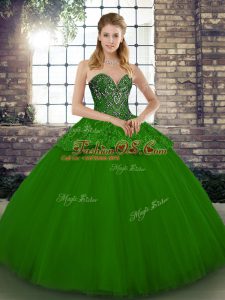 Admirable Green Sweetheart Neckline Beading and Appliques Ball Gown Prom Dress Sleeveless Lace Up