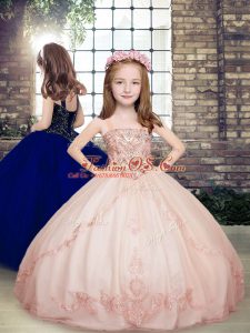 Tulle Sleeveless Floor Length Little Girls Pageant Dress Wholesale and Beading