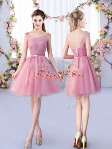 Hot Selling Tulle Sleeveless Mini Length Dama Dress and Appliques and Belt