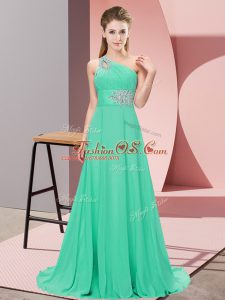 Smart Apple Green Lace Up One Shoulder Beading Prom Party Dress Chiffon Sleeveless