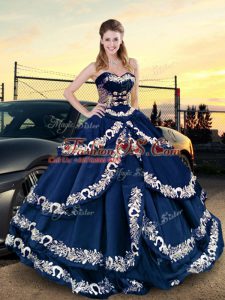 Sweetheart Half Sleeves Lace Up Quinceanera Gown Navy Blue Satin