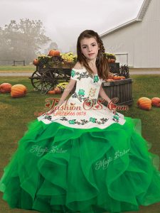Wonderful Green Sleeveless Organza Lace Up Pageant Dresses