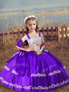 Most Popular Sleeveless Lace Up Floor Length Beading and Embroidery Little Girls Pageant Dress