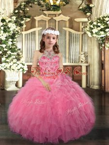 Best Sleeveless Lace Up Floor Length Beading Pageant Gowns For Girls