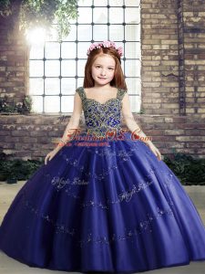 Tulle Sleeveless Floor Length Little Girls Pageant Dress Wholesale and Beading