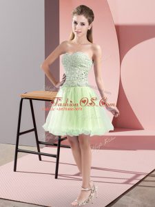 Customized Yellow Green Zipper Beading Sleeveless Mini Length