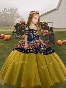 High End Sleeveless Floor Length Embroidery Lace Up Little Girls Pageant Gowns with Olive Green