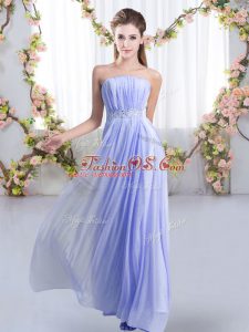 Lavender Empire Beading Wedding Guest Dresses Lace Up Chiffon Sleeveless
