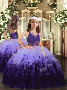 Floor Length Multi-color Pageant Gowns For Girls Tulle Sleeveless Ruffles