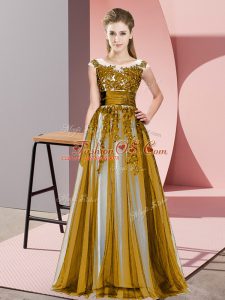 Brown Bridesmaid Gown Wedding Party with Beading and Lace Scoop Sleeveless Zipper