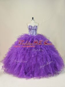 Floor Length Ball Gowns Sleeveless Purple Quinceanera Dress Lace Up