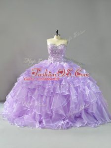 Lavender Sleeveless Brush Train Beading and Ruffles 15 Quinceanera Dress