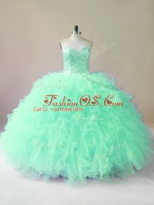 Perfect Sweetheart Sleeveless Tulle Vestidos de Quinceanera Beading and Ruffles Lace Up