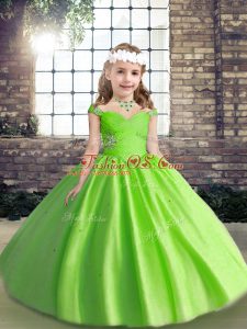 Spaghetti Straps Sleeveless Girls Pageant Dresses Floor Length Beading and Ruching Tulle
