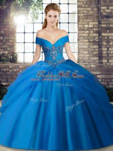 Fancy Tulle Sleeveless 15 Quinceanera Dress Brush Train and Beading and Pick Ups