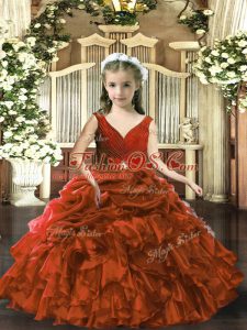 V-neck Sleeveless Backless Child Pageant Dress Brown Organza