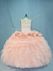 Sumptuous Peach Organza Lace Up Straps Sleeveless Quinceanera Dresses Beading