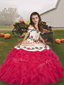 Latest Organza Sleeveless Floor Length Little Girls Pageant Dress and Embroidery and Ruffles