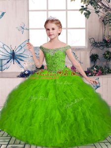 Custom Design Sleeveless Floor Length Beading and Ruffles Lace Up Pageant Dress Womens