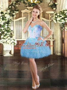 New Style Aqua Blue Sleeveless Organza Lace Up Prom Evening Gown for Prom and Party