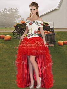 Sumptuous Sleeveless Lace Up High Low Embroidery and Ruffles Homecoming Dress