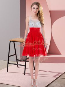Red Sleeveless Beading Mini Length Quinceanera Court Dresses