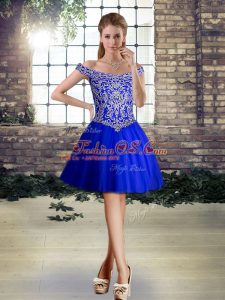 Sleeveless Mini Length Beading Lace Up Prom Dress with Royal Blue