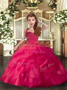 Coral Red Child Pageant Dress Party and Sweet 16 and Wedding Party with Ruffles and Ruching Straps Sleeveless Lace Up