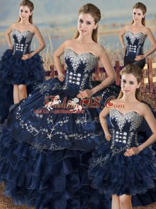Eye-catching Ball Gowns Ball Gown Prom Dress Navy Blue Sweetheart Organza Sleeveless Floor Length Lace Up