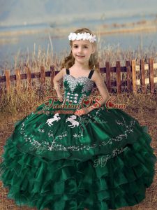 Cheap Sleeveless Lace Up Floor Length Embroidery and Ruffled Layers Little Girls Pageant Dress Wholesale