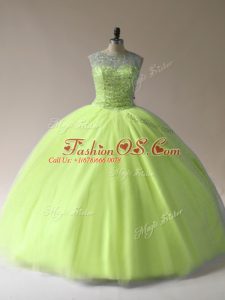 Floor Length Yellow Green Quinceanera Dresses Scoop Sleeveless Lace Up