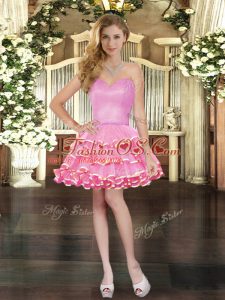 Ruffled Layers Prom Gown Rose Pink Lace Up Sleeveless Mini Length