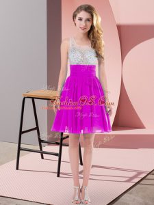 Perfect Fuchsia Bridesmaid Dresses Wedding Party with Beading Scoop Sleeveless Side Zipper