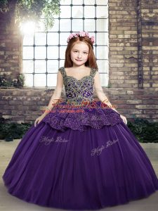Low Price Sleeveless Beading and Appliques Lace Up Pageant Gowns For Girls
