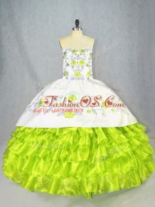 Fashion Sweetheart Sleeveless Organza Quinceanera Gown Embroidery and Ruffled Layers Lace Up