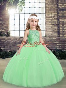 Custom Fit Tulle Scoop Sleeveless Lace Up Beading Kids Formal Wear in
