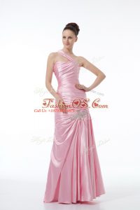Fantastic Baby Pink Taffeta Lace Up Evening Outfits Sleeveless Floor Length Beading and Ruching
